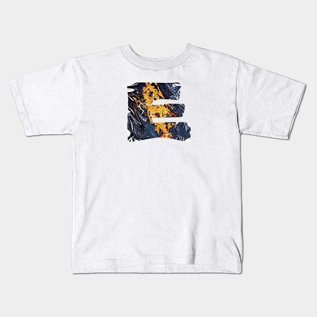 E - FONT - FIRE BLUE Kids T-Shirt by Ginta Art Abstract 